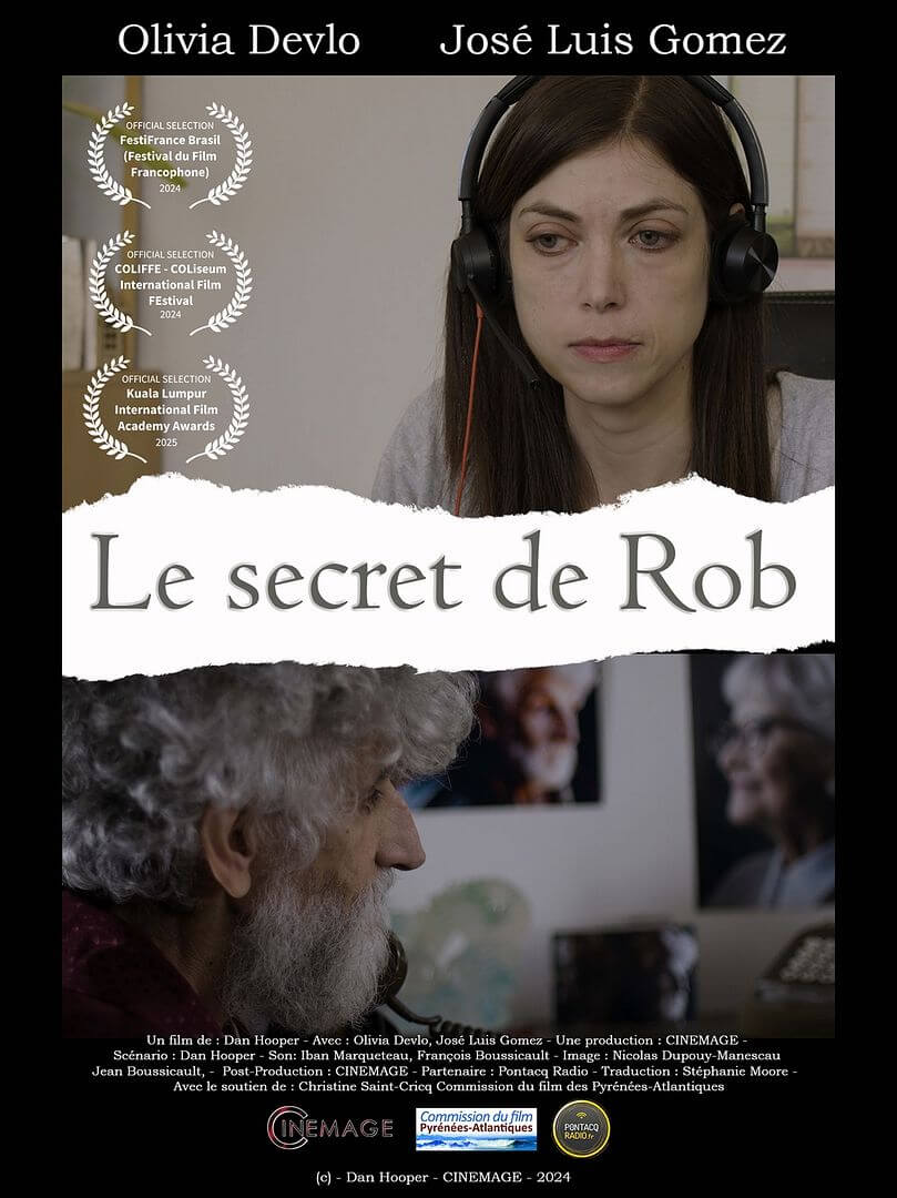 Affiche du court métrage Le secret de Rob (2025) de Sébastien Marqueteau. Voir Le secret de Rob en streaming / torrent sur meilleurs-films.fr