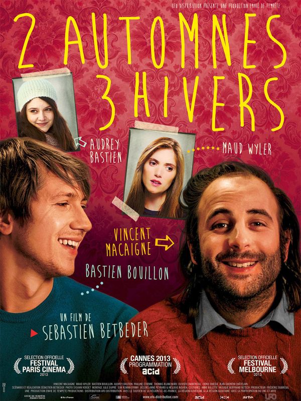 Affiche du film 2 automnes 3 hivers (2013) de Sébastien Betbeder. Voir 2 automnes 3 hivers en streaming / torrent sur meilleurs-films.fr