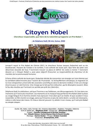 Affiche du film Citoyen Nobel (2020) de Stephane Goël Affiche du film Citoyen Nobel (2020) de Stephane Goël. Voir Citoyen Nobel en streaming / torrent sur meilleurs-films.fr