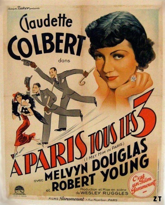 Affiche du film À Paris tous les trois (1937) de Wesley Ruggles. Voir À Paris tous les trois en streaming / torrent sur meilleurs-films.fr