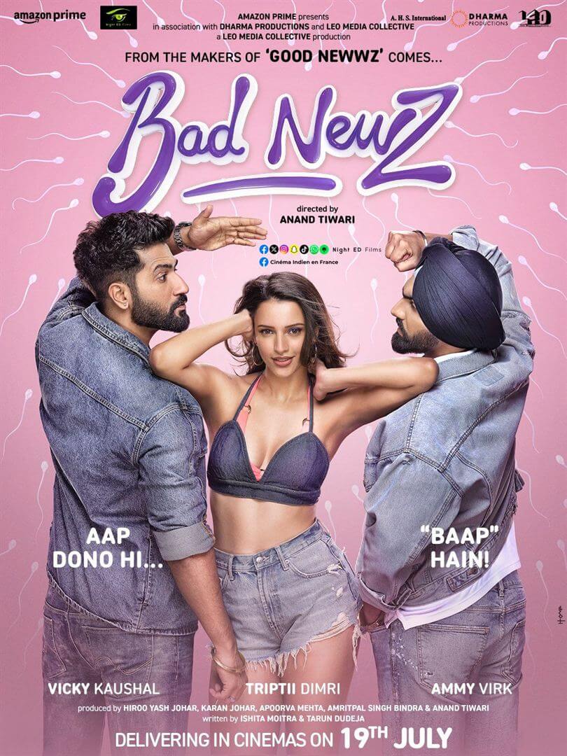 Affiche du film Bad Newz (2024) de Anand Tiwari. Voir Bad Newz en streaming / torrent sur meilleurs-films.fr