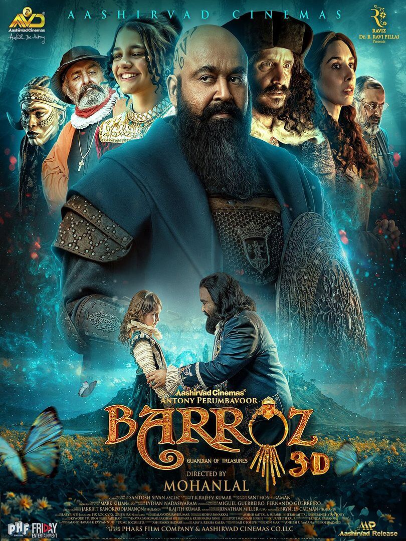 Affiche du film Barroz (2024) de Mohanlal. Voir Barroz en streaming / torrent sur meilleurs-films.fr