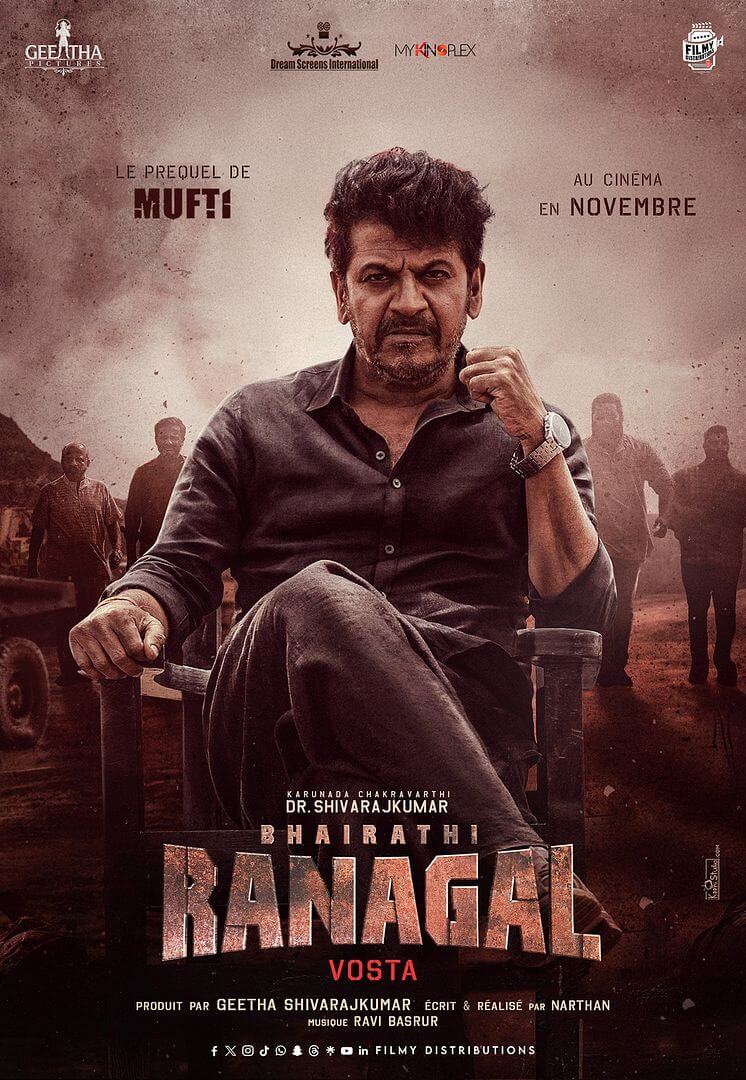 Affiche du film Bhairathi Ranagal (2024) de Nathan. Voir Bhairathi Ranagal en streaming / torrent sur meilleurs-films.fr