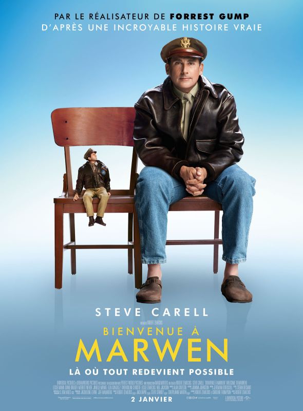 Affiche du film Bienvenue à Marwen (2018) de Robert Zemeckis. Voir Bienvenue à Marwen en streaming / torrent sur meilleurs-films.fr
