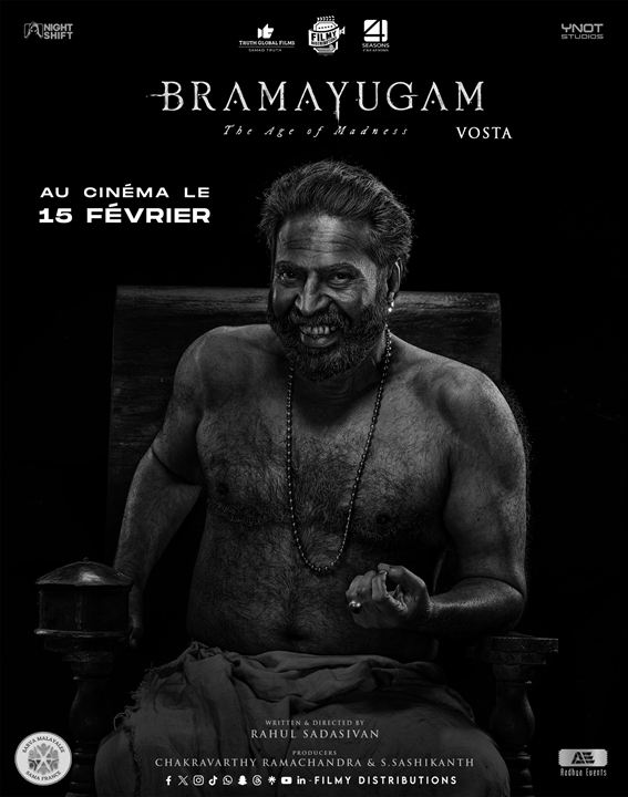 Affiche du film Bramayugam (2024) de Rahul Sadasivan. Voir Bramayugam en streaming / torrent sur meilleurs-films.fr