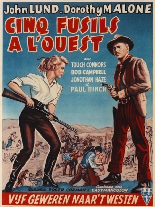 Affiche du film Cinq fusils à l’ouest (1955) de Roger Corman. Voir Cinq fusils à l’ouest en streaming / torrent sur meilleurs-films.fr