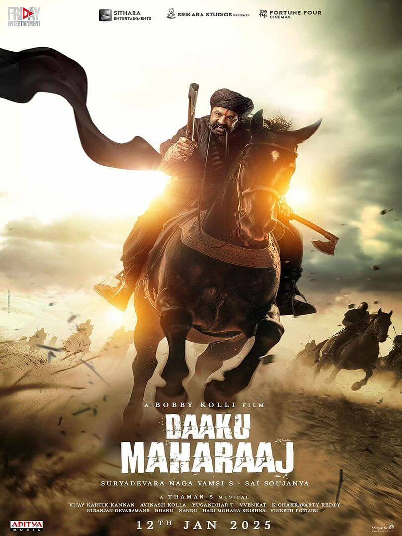 Affiche du film Daaku Maharaaj (2025) de Bobby Kolli. Voir Daaku Maharaaj en streaming / torrent sur meilleurs-films.fr