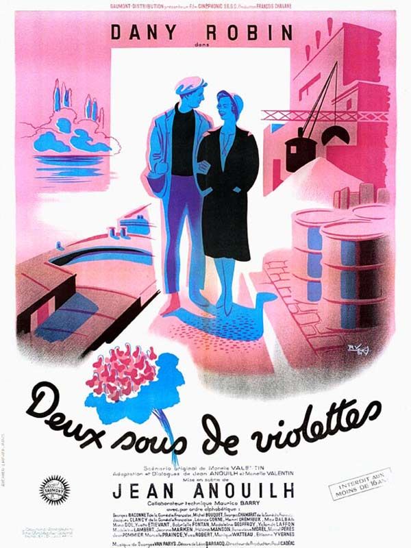 Affiche du film Deux sous de violettes (1951) de Jean Anouilh. Voir Deux sous de violettes en streaming / torrent sur meilleurs-films.fr