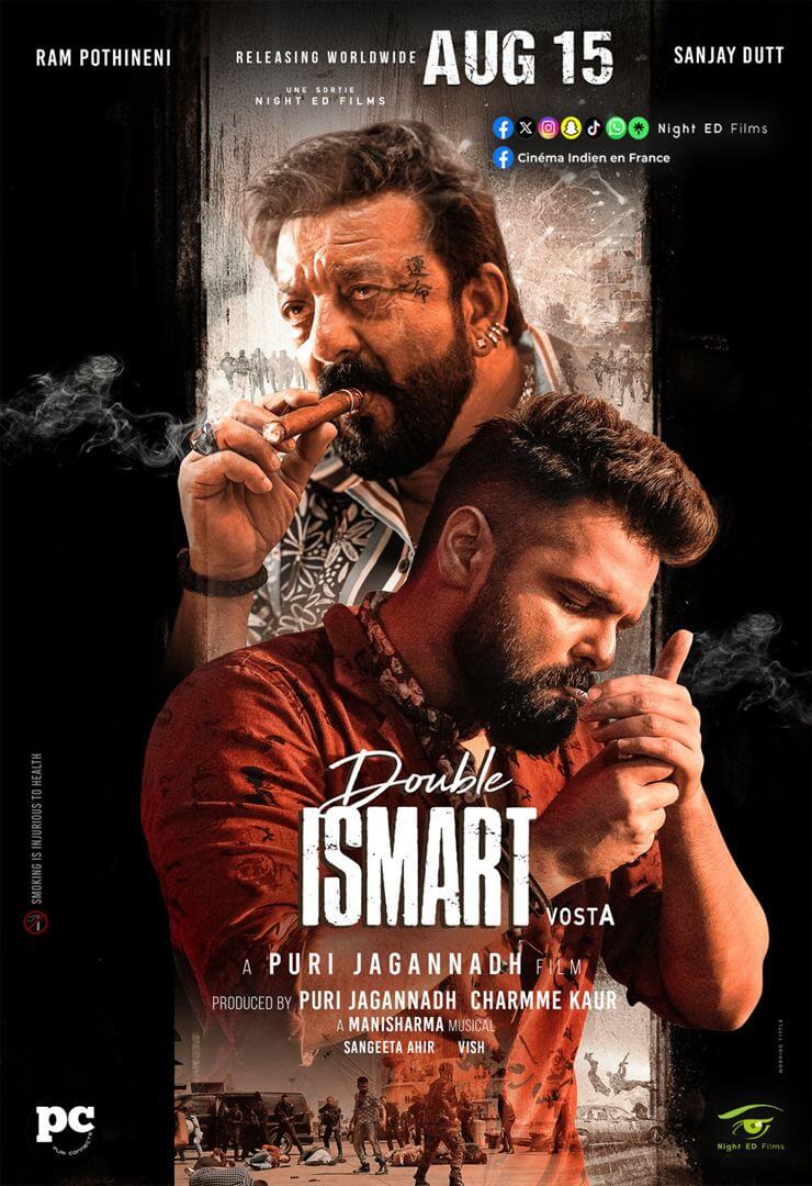 Affiche du film Double Ismart (2024) de Puri Jagannadh. Voir Double Ismart en streaming / torrent sur meilleurs-films.fr