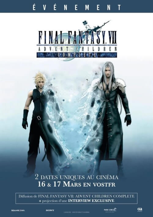 Affiche du film Final fantasy VII : Advent Children (2006) de Takeshi Nozue Affiche du film Final fantasy VII : Advent Children (2006) de Takeshi Nozue. Voir Final fantasy VII : Advent Children en streaming / torrent sur meilleurs-films.fr