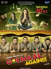 Affiche du film Golmaal Again (2017) de Rohit Shetty. Voir Golmaal Again en streaming / torrent sur meilleurs-films.fr