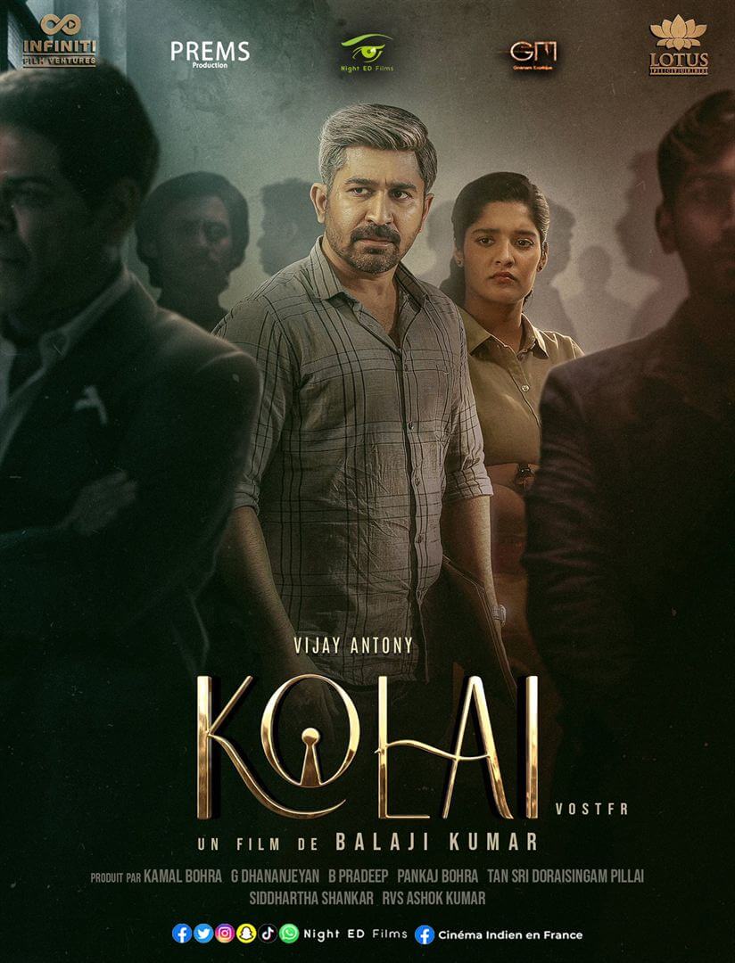 Affiche du film Kolai (2022) de Balaji K. Kumar Affiche du film Kolai (2022) de Balaji K. Kumar. Voir Kolai en streaming / torrent sur meilleurs-films.fr