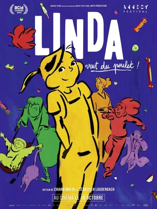 Affiche du film Linda veut du poulet ! (2023) de Chiara Malta. Voir Linda veut du poulet ! en streaming / torrent sur meilleurs-films.fr