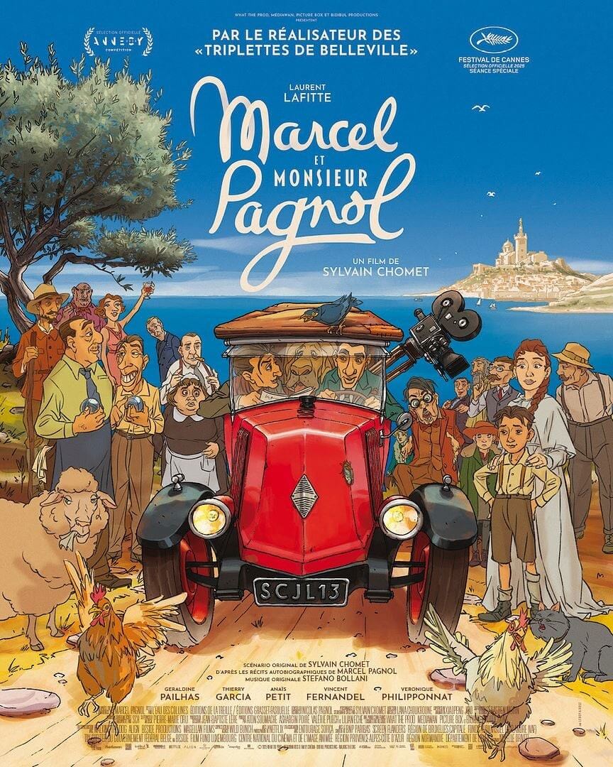 Affiche du film Marcel et Monsieur Pagnol (2025) de Sylvain Chomet. Voir Marcel et Monsieur Pagnol en streaming / torrent sur meilleurs-films.fr