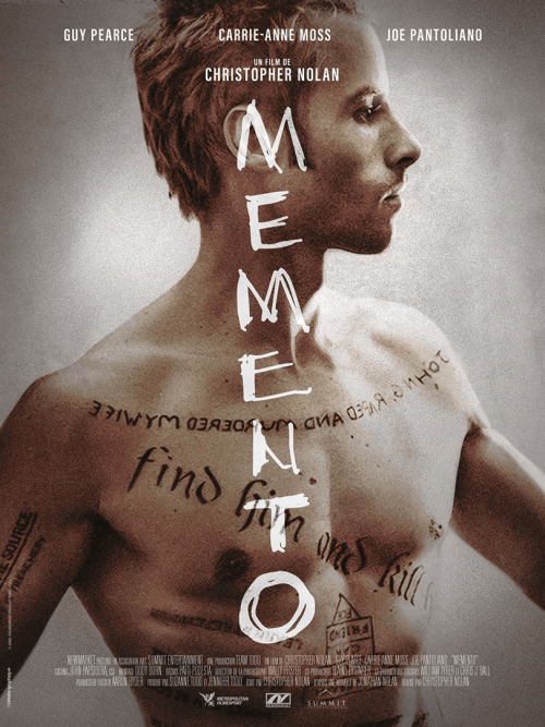 Affiche du film Memento (2000) de Christopher Nolan Affiche du film Memento (2000) de Christopher Nolan. Voir Memento en streaming / torrent sur meilleurs-films.fr