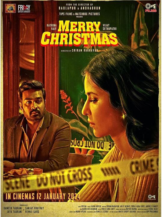 Affiche du film Merry Christmas (2024) de Sriram Raghavan. Voir Merry Christmas en streaming / torrent sur meilleurs-films.fr