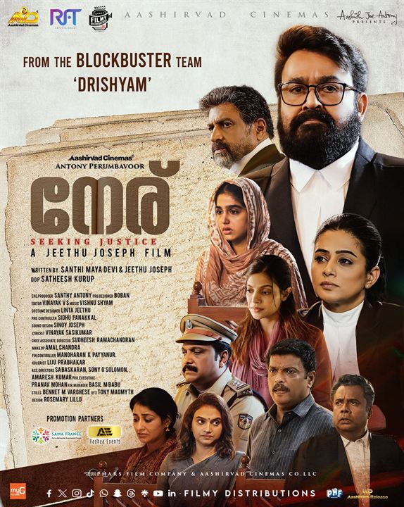 Affiche du film Neru (2023) de Jeethu Joseph. Voir Neru en streaming / torrent sur meilleurs-films.fr