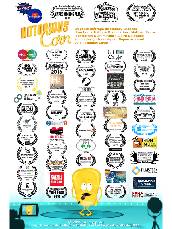 Affiche du court métrage Notorious Corn (2015) de Mallory Grolleau. Voir Notorious Corn en streaming / torrent sur meilleurs-films.fr