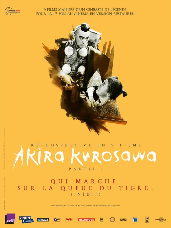 Affiche du film Qui marche sur la queue du tigre… (1945) de Akira Kurosawa. Voir Qui marche sur la queue du tigre… en streaming / torrent sur meilleurs-films.fr