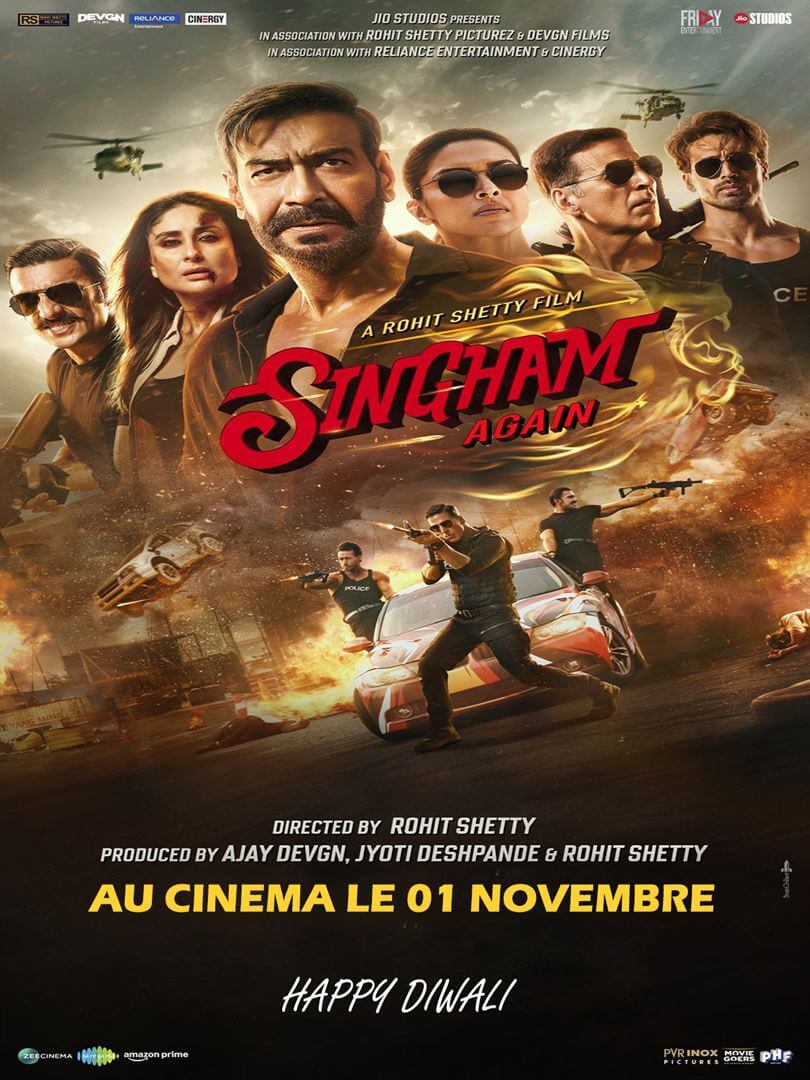 Affiche du film Singham Again (2024) de Rohit Shetty Affiche du film Singham Again (2024) de Rohit Shetty. Voir Singham Again en streaming / torrent sur meilleurs-films.fr