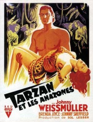 Affiche du film Tarzan et les amazones (1945) de Kurt Neumann. Voir Tarzan et les amazones en streaming / torrent sur meilleurs-films.fr