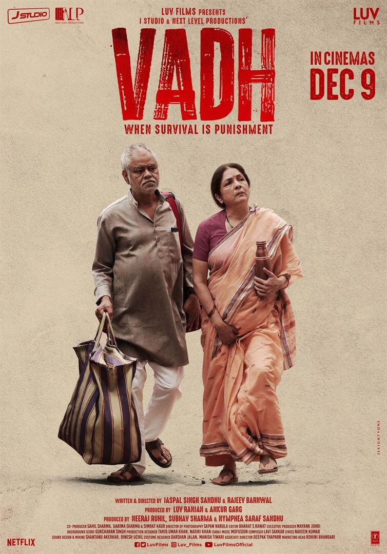Affiche du film Vadh (2022) de Jaspal Singh Sandhu. Voir Vadh en streaming / torrent sur meilleurs-films.fr